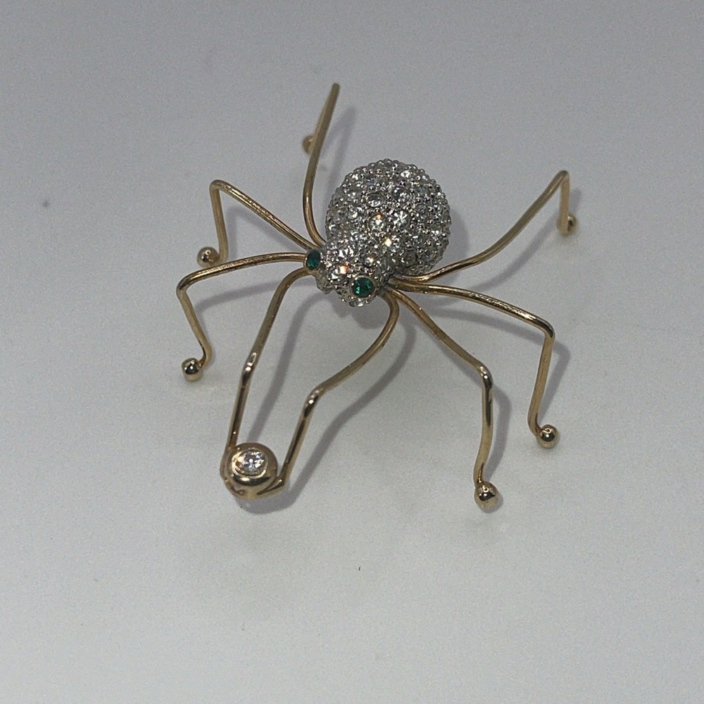MUST BUNDLE 
Gold and Silver Spider Brooch with Green Accents - Picture 3 of 7